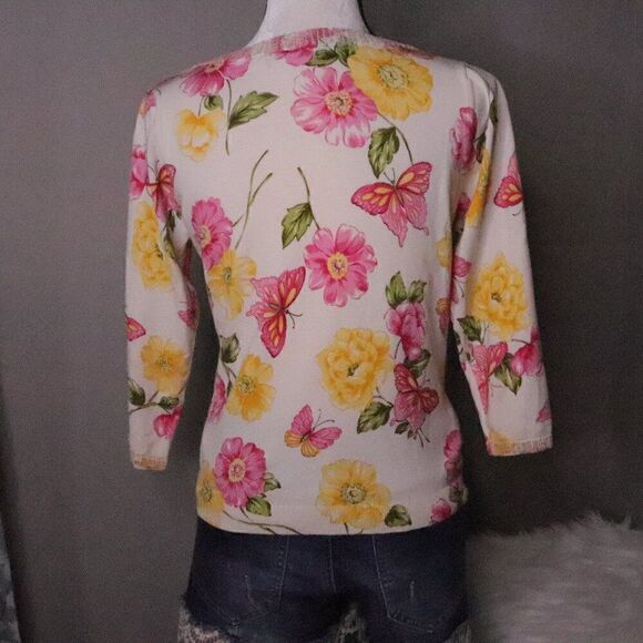 August Silk | Floral Button Up Silk Cardigan Small - Picture 4 of 8